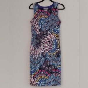 Joseph Ribkoff Peacock Sparkle Sheath Dress Size US 8